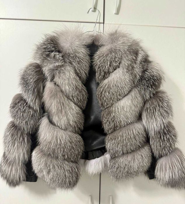 Haina din Blana Naturala de Vulpe, Vogue – Silver [noua]