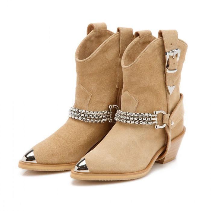 Ciocate piele naturala bej modish lant argintiu detasabil