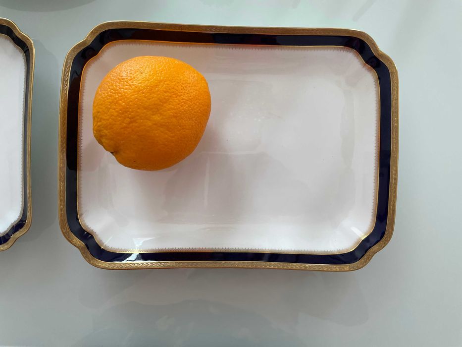 Set 3 platouri vechi Tritschler Cobalt natural și aur stare impecabilă