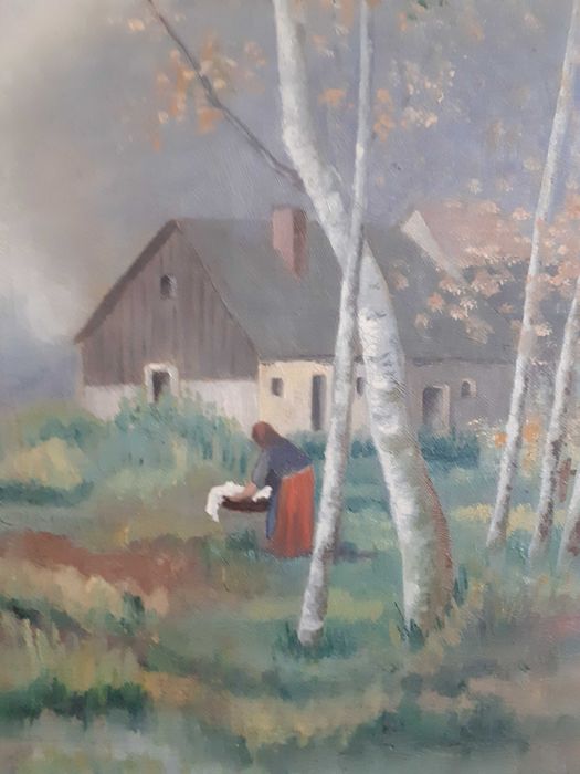 tablou vechi pictura pe panza 60/51 cm datat 1934