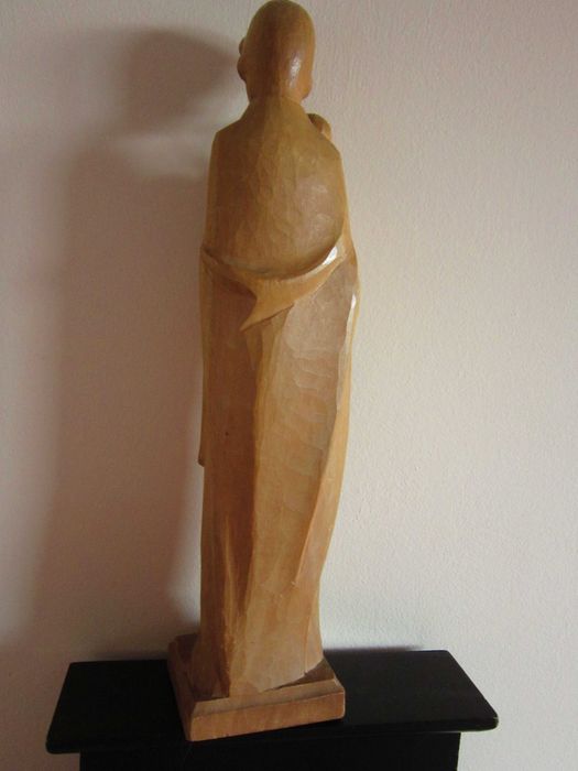 cadou rar Madonna Fecioara Maria cu pruncul sculptura lemn 1960