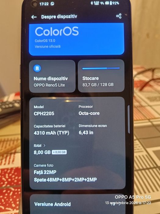 Oppo reno 5 lite . Stare baterie bună. Stare optică bună.