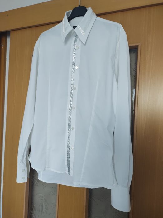 Camasa Alba Eleganta Bumbac Elastic Pense Unisex Barbati Femei