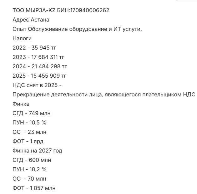 В продаже ТОО с финкой , Пун более 10%, Фот - 1 млрд тг