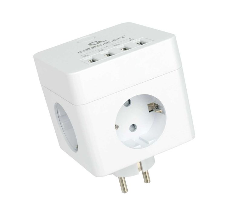 Сетевой фильтр Cablexpert Cube CUBE-4-U4-W, 4 р, 16А, 4хUSB