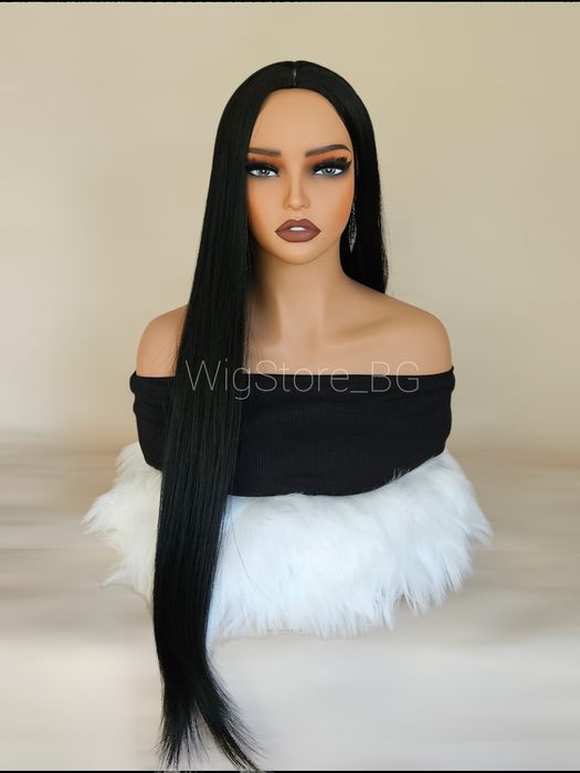 Права черна перука без бретон