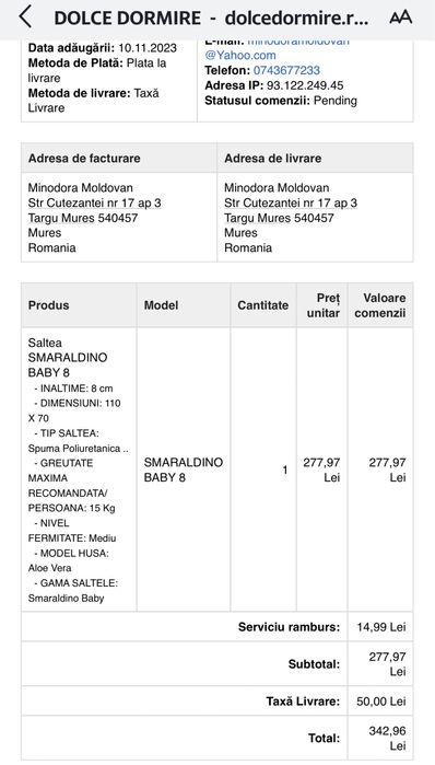 Saltea bebe ca noua ALOE VERA