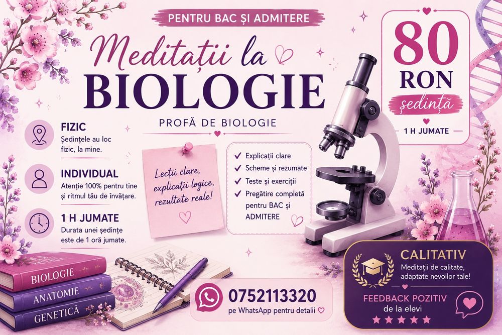 Meditații la Biologie de Nota 10+ - Bac 9-10 / 11-12  și Admitere