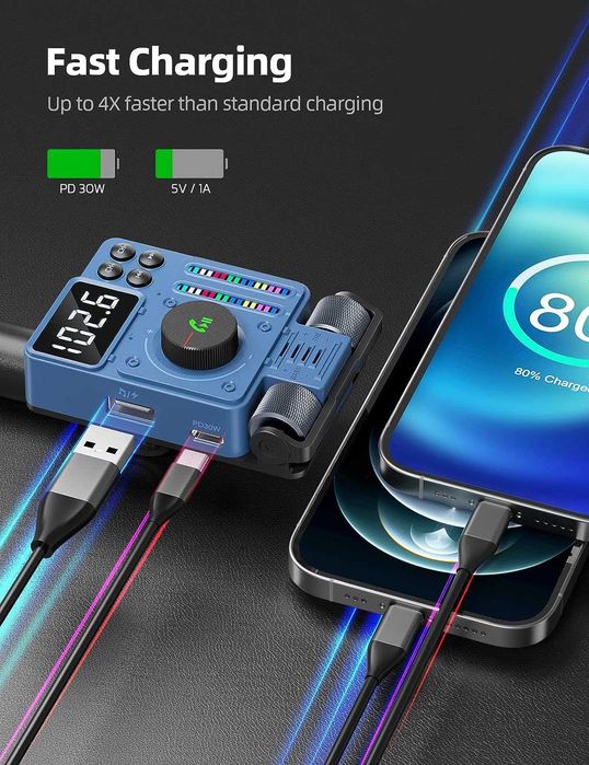 Nulaxy KM34'2023 Bluetooth FM трансмитер за автомобил,със зарядно и Flash Player