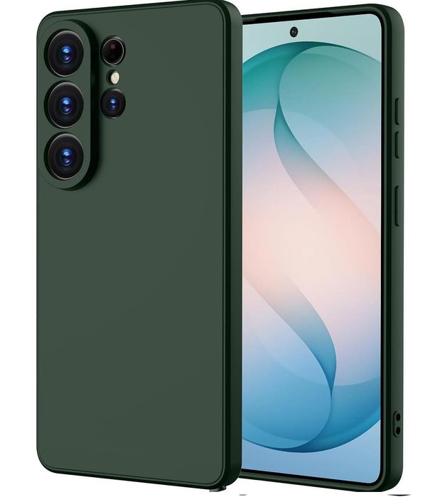 Матов силиконов кейс за samsung galaxy s26 ultra - тъмно зелен - със з