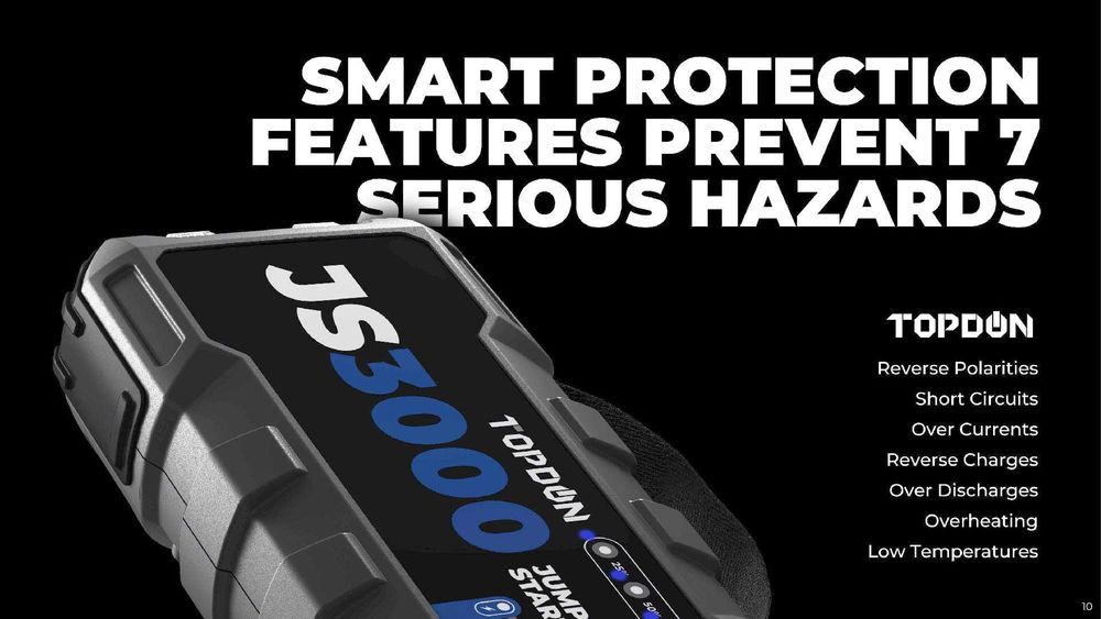 Jump Starter TopDon JS3000, за двигатели до 9L, вградена LED светлина