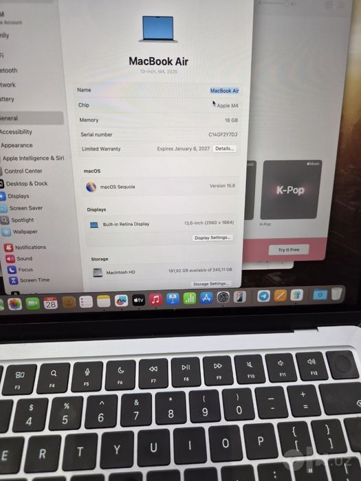 macbook air M4 13,6 inch, батарея 100%