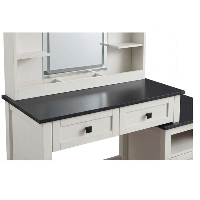 Стилна Тоалетка за Гримиране с LED Осветление и Допълнителен Шкаф