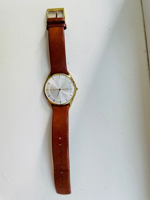 Ceas Skagen, dama, auriu, cu curea din piele originala