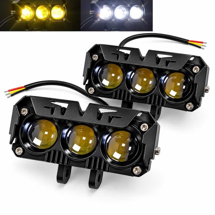 Универсални 3 LED Халогени за Кола/Мотор 12-24V - БЯЛО/ЖЪЛТО