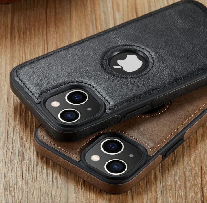 Husă din piele iPhone 15 Plus subțire premium clasică – Negru