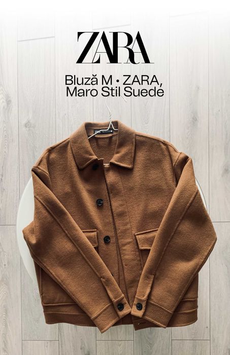 Geacă bărbați, ZARA Maro Camel Stil Suede cu Lână Mărimea M • NOUĂ
