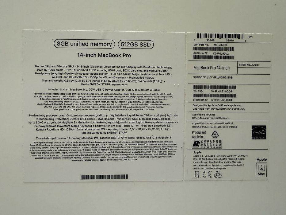 Apple Macbook Pro M3 512SSD