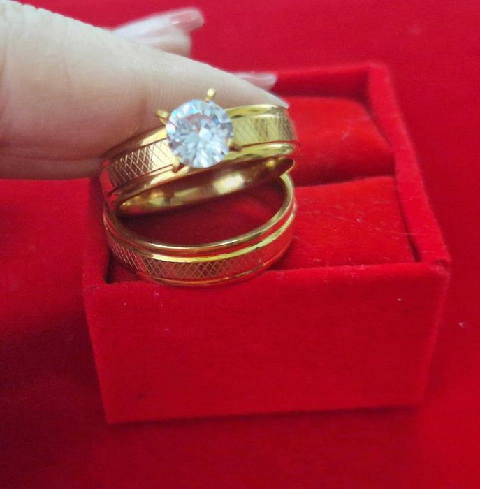GR85, inel cuplu placat aur 14k, ideal logodna, zirconiu alb, inedit