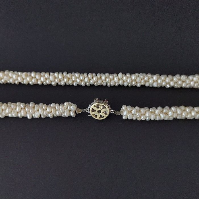 colier vintage perle, aur alb 14k, rubine, certif.