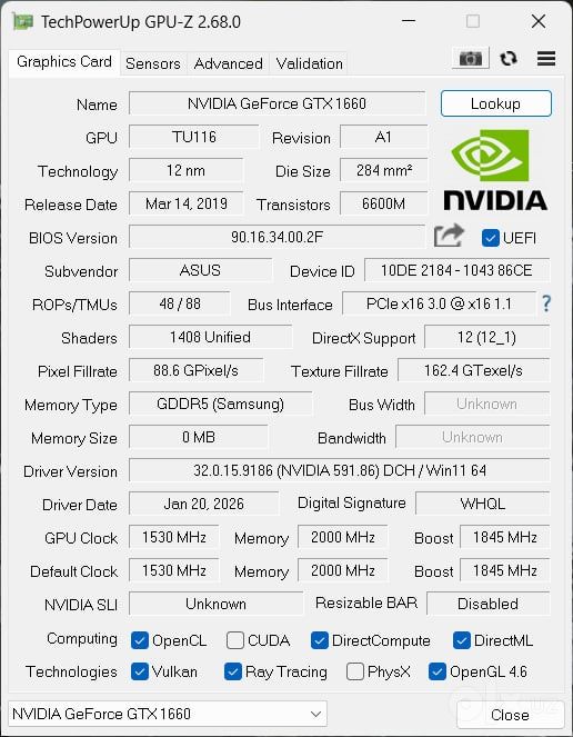 Продаю видеокарту ASUS Dual GeForce GTX 1660 EVO (6 GB)