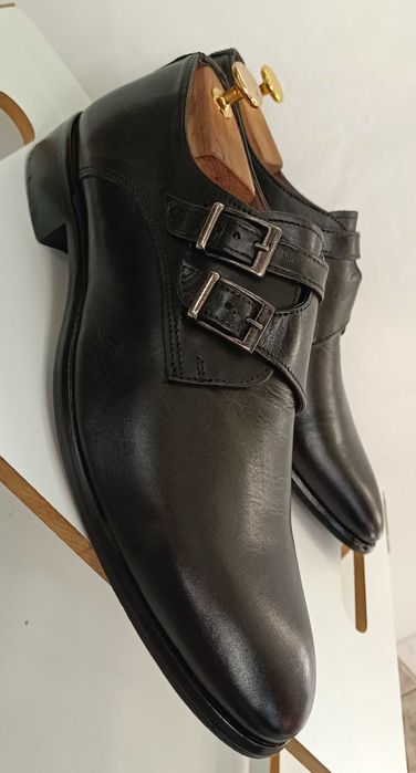 Pantofi double monk 43 premium Cinti Italy piele naturala moale negru