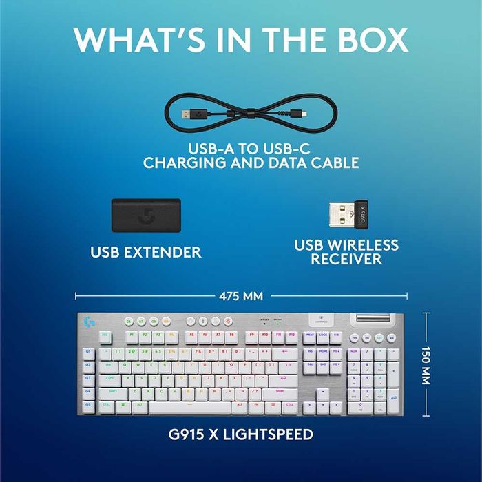 Tastatura Gaming Wireless mecanica LOGITECH G915 X Lightspeed Tactile Switches, Bluetooth, USB, Layout US INT, alb | Ca nouă | Garanție