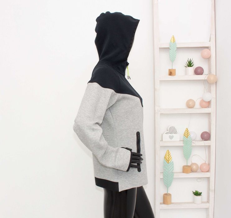 Nike Tech Fleece дамски суичър сивo черен горница с качулка худи L