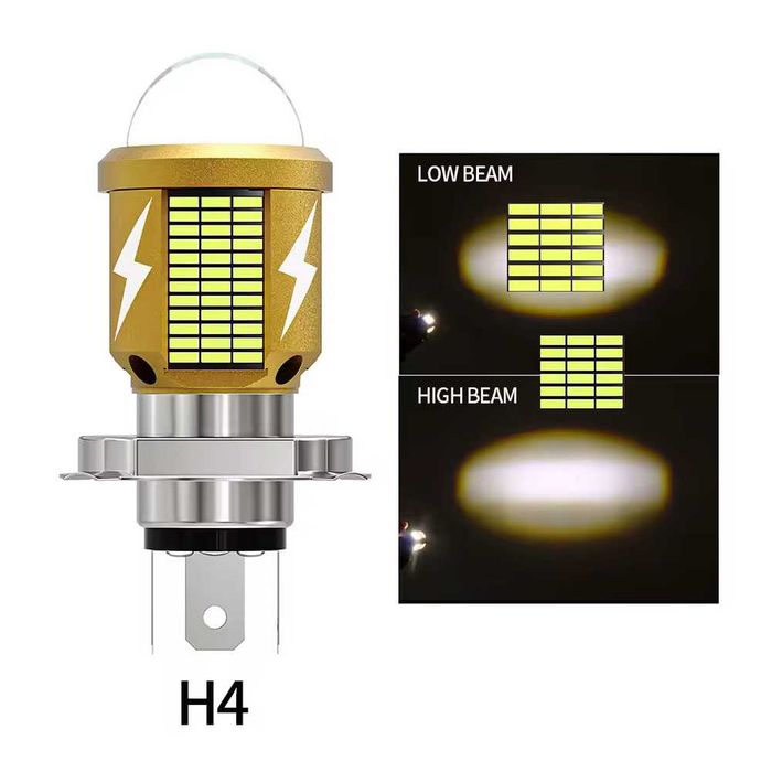 100W LED Крушка за Мотоциклет H4 – Бяла Светлина 12V–80V IP68