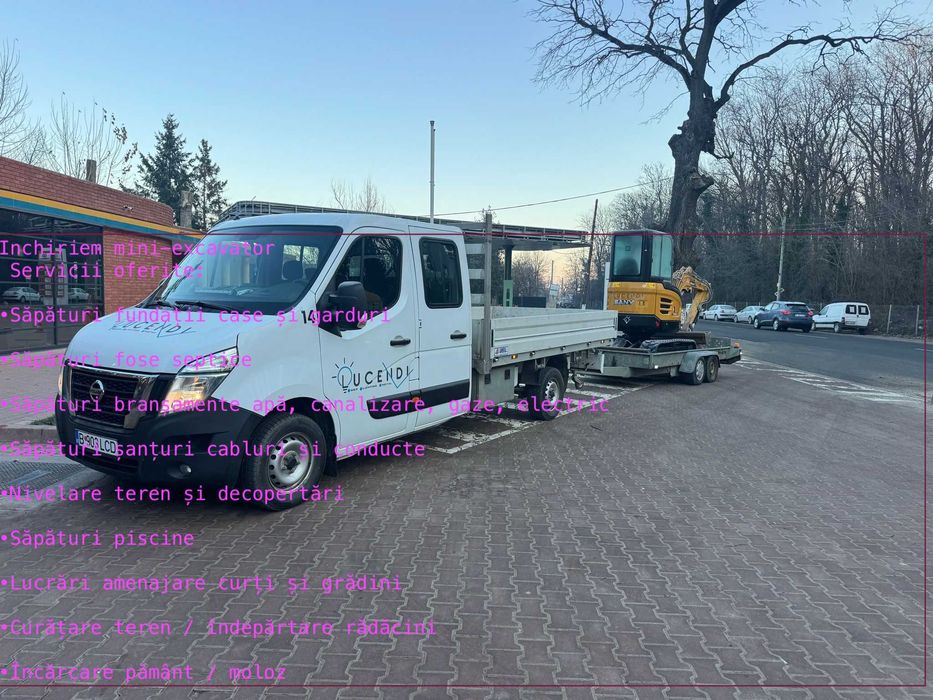 Miniexcavator de închiriat București + operator | Săpături fundație, fose, branșamente