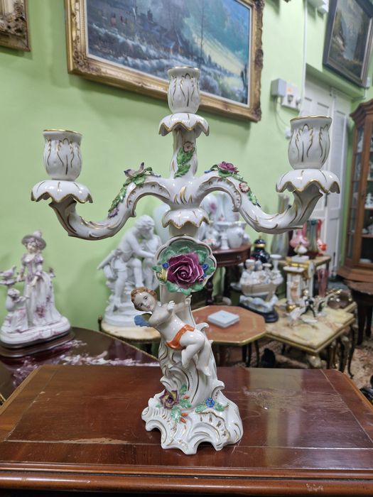 Уникален антикварен немски порцеланов свещник Ernst Sohne