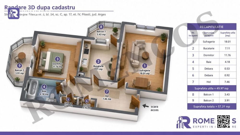 Apartament Rolast, 2 balcoane si panorama spre padurea Trivale