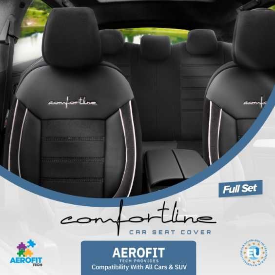 Луксозна тапицерия OTOM текстил с еко кожа COMFORT LINE Design – Черна с бял шев