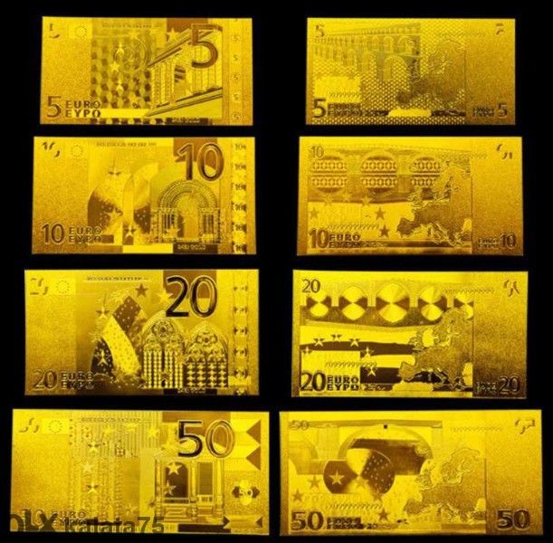 Комплект от 7-те Eвро Златни банкноти + Сертификат