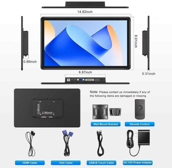 Monitor tactil MAGEX 15.6", HDMI VGA DVI FHD 1080p IPS Rp Pi