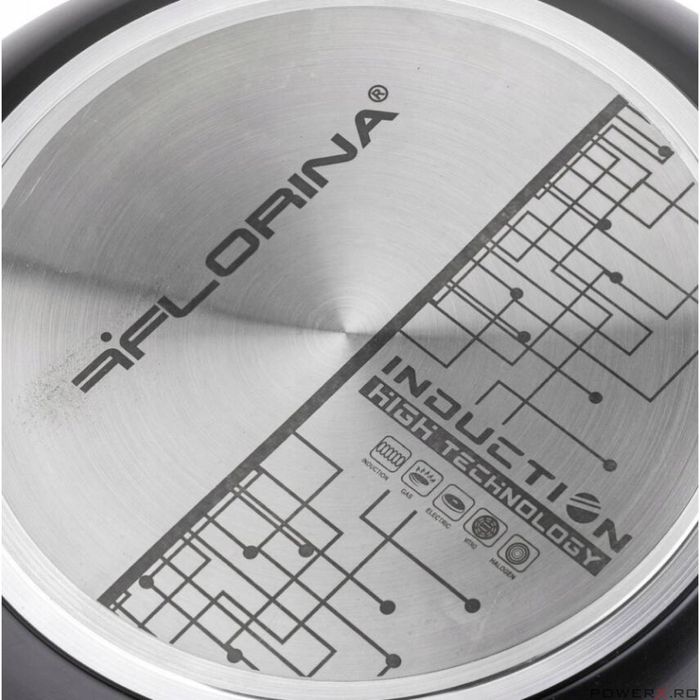 Oala din aluminiu cu invelis din marmura, cu capac din sticla, 28cm,