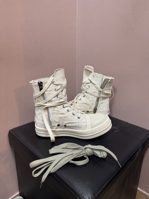 Adidasi Rick Owens DRKSHDW high top canvas distressed