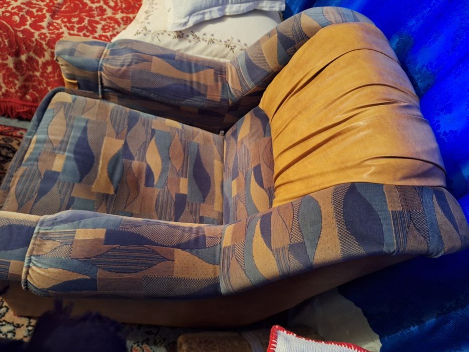 Set 2 fotolii tapițate (textil + imitație piele)