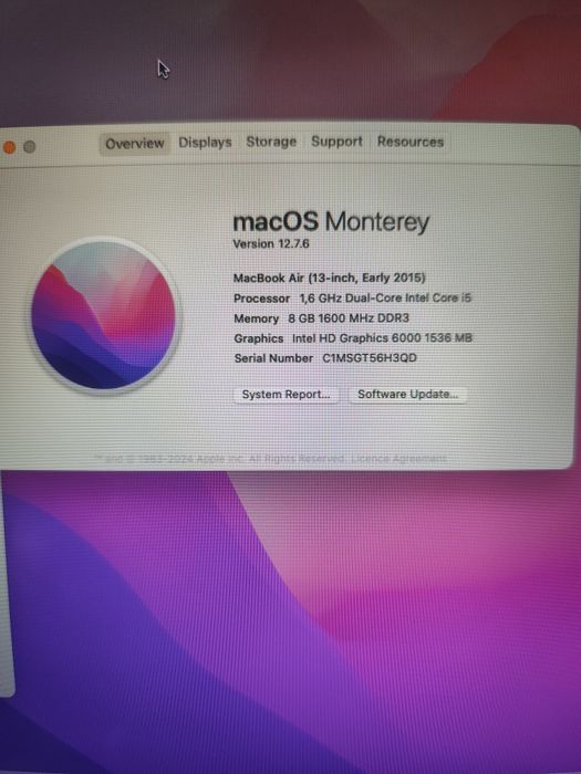 MacBook Air 13 " 2015 1.6Ghz 8Gb Ram 121GB SSD Перфектен