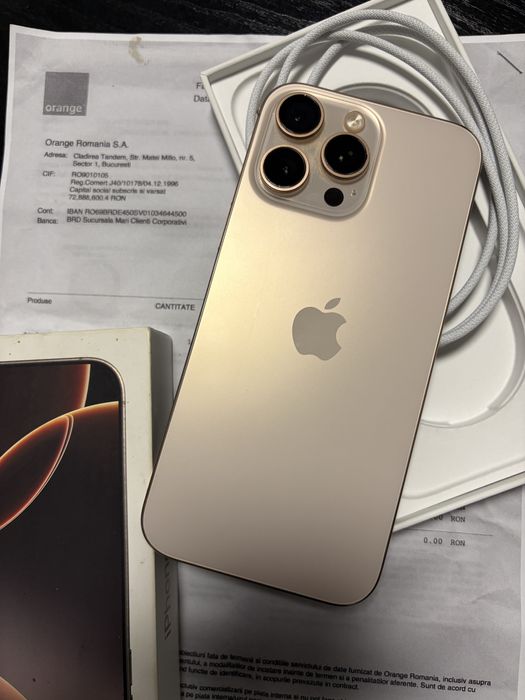 iPhone 16 Pro Max 256g Gold Auriu Neverlock Factura Garantie 2ani