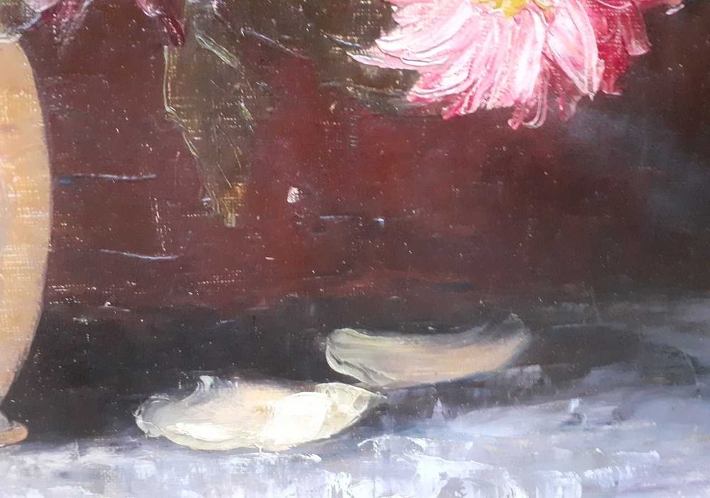 Tablou vechi - vas cu flori - semnat Negely R