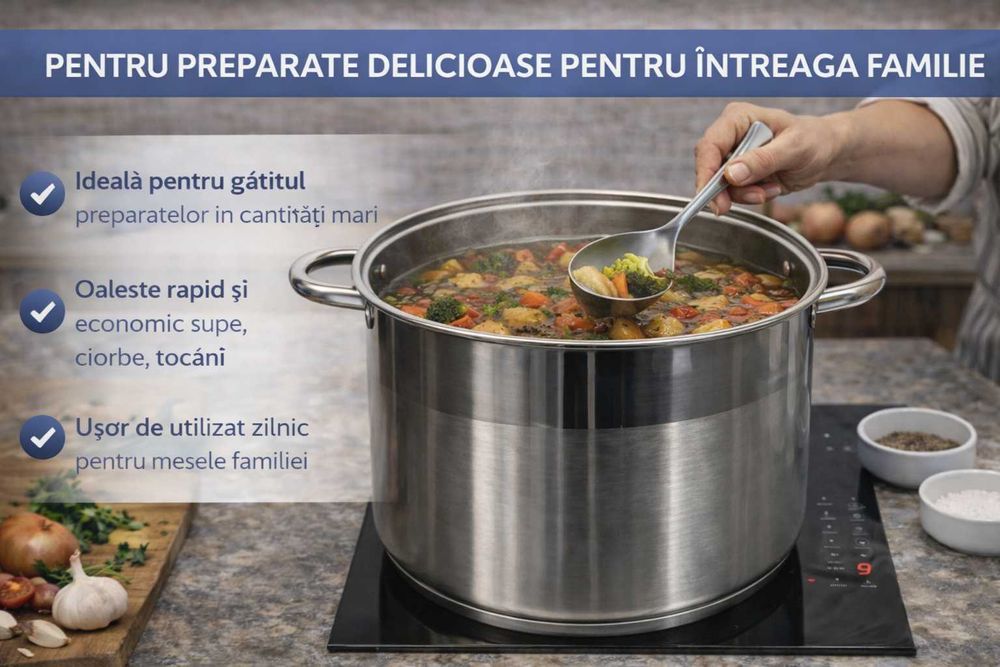 Oala inox 26 litri capac mare pentru gatit cantitati mari