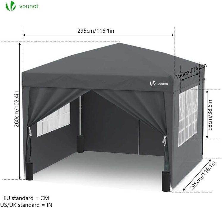 Pavilion pop-up Vounot 3x3m cu pereti laterali , gri
