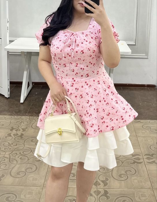 Нежное розовое платье-двойка