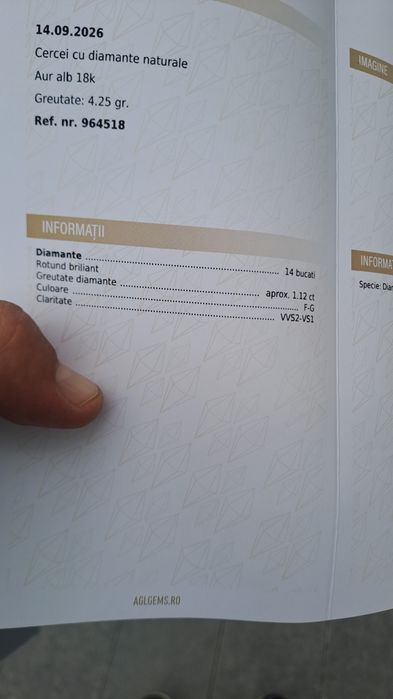 Cercei aur alb 18 k si diamante naturale WS2-VS1