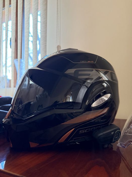 Cască moto modulară Flip Up Scorpion EXO-TECH EVO TRAVELER negru-cupru