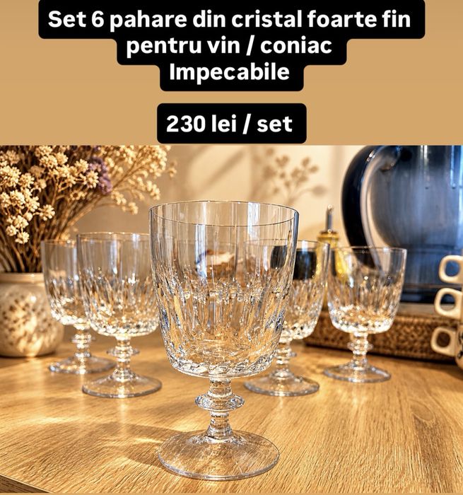 Set 6 pahare cristal vin coniac