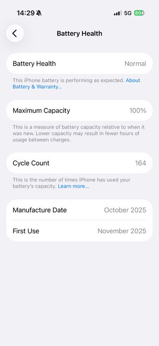 Apple Iphone 17 Pro 100% battery health