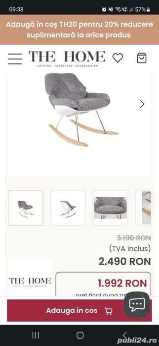 Balasoar gri din poliester si lemn, Fotoliu