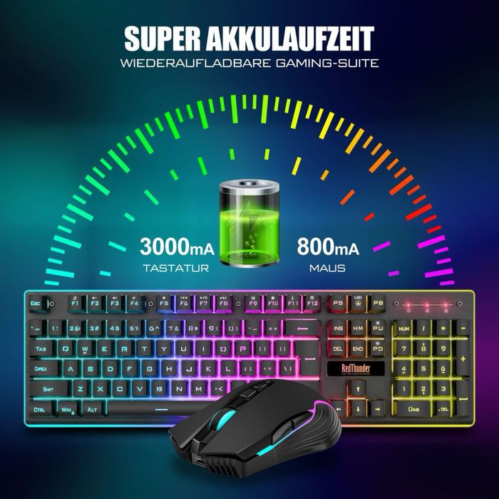 RedThunder Set Tastatură și Mouse Gaming Wireless 3200 DPI Baterie 3000mA – Negru QWERTZ